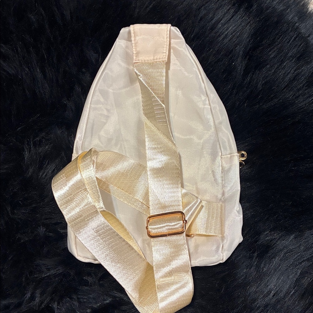 White Quilted Sling Bag with Gold Accents - Picture 6 of 6